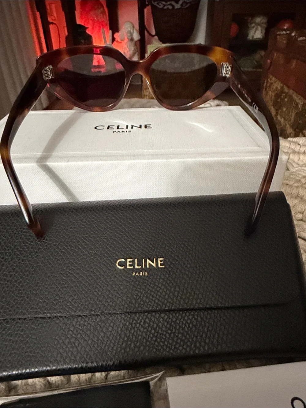 Celine Brown Tortoiseshell Cat-Eye Sunglasses with Case